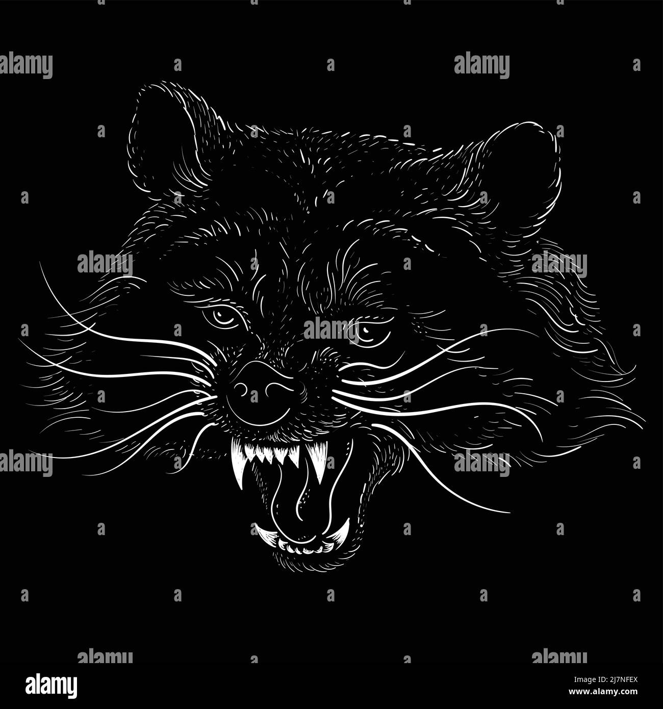 Il raccoon con logo Vector per il design di T-shirt o outwear. Sfondo raccoon stile caccia. Sfondo rettile stile caccia. Questo disegno sarebbe bello Illustrazione Vettoriale