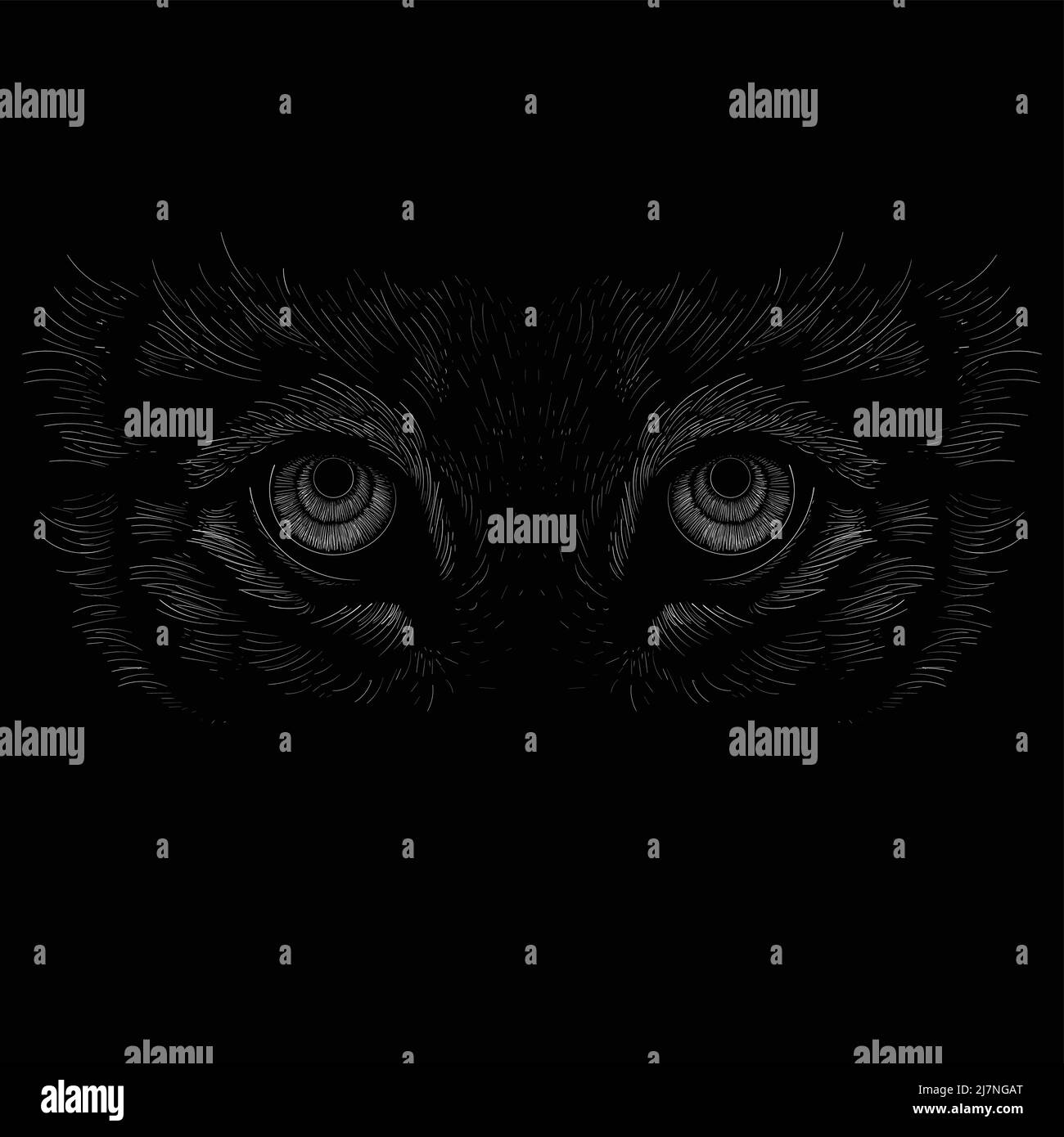 Il logo Vector eves tigre o altri animali per tatuaggio o T-shirt design o outwear. Stile di caccia grande stampa gatto su sfondo nero. Questo disegno a mano Illustrazione Vettoriale