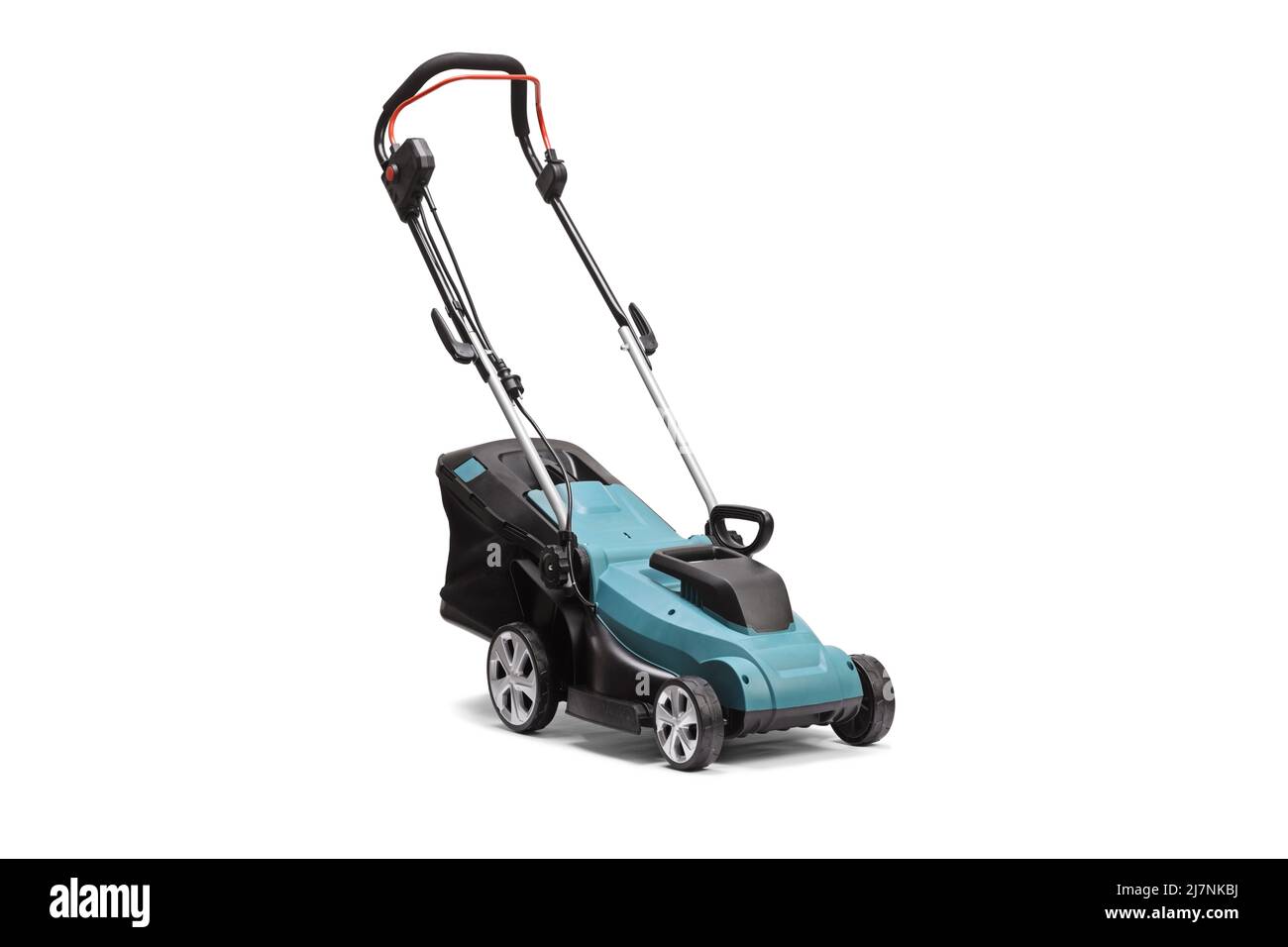 Studio di un moderno rasaerba isolato su sfondo bianco Foto Stock