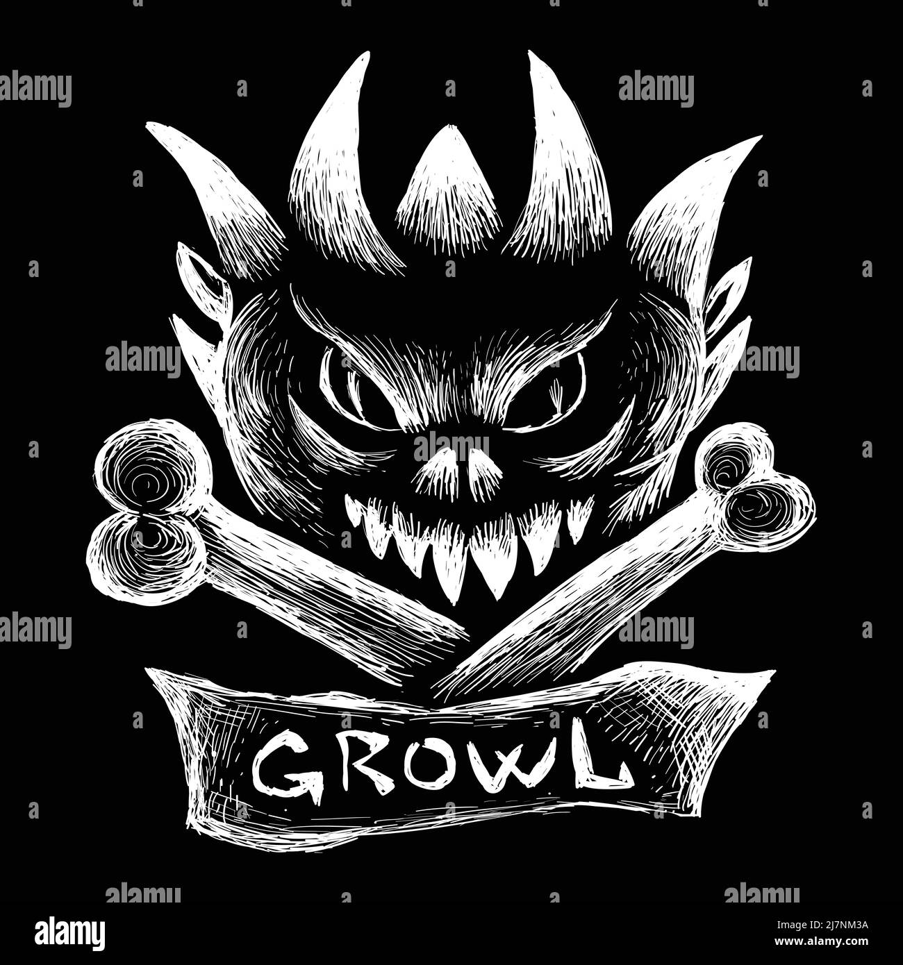 L'osso con logo Vector per tatuaggio, maglietta o outwear. Illustrazione Vettoriale