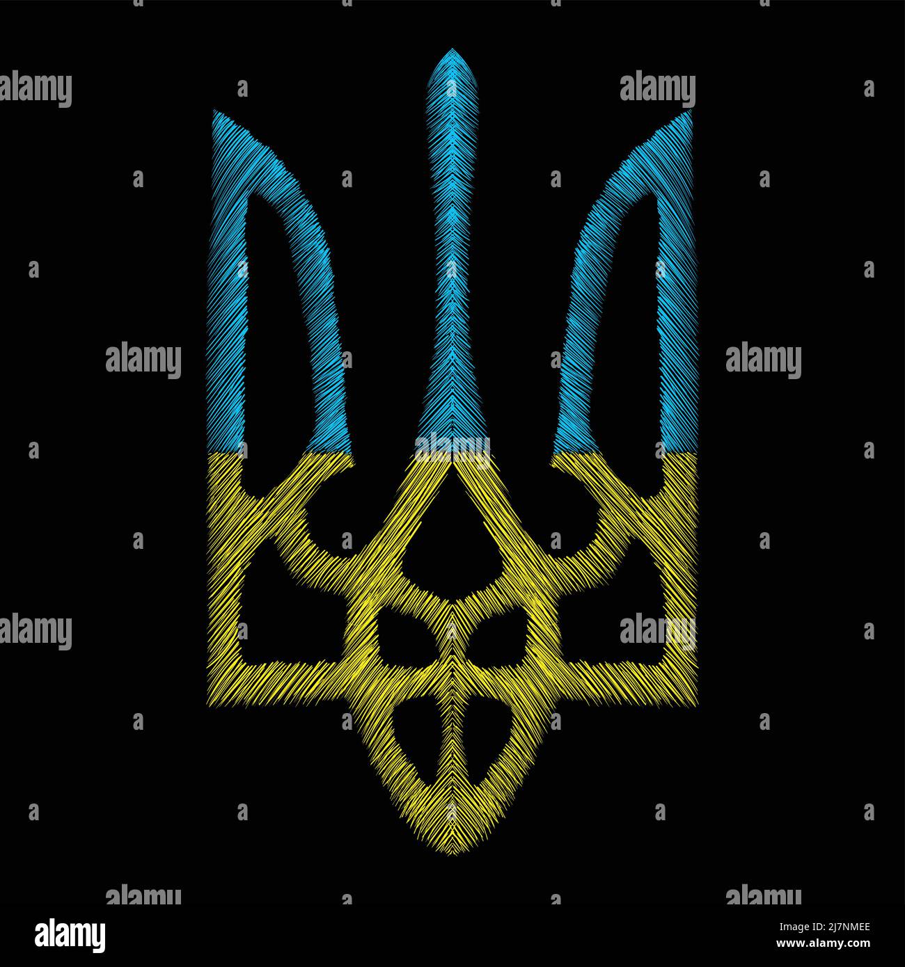 Ucraino vettore emblema di Ucraina tridente colore giallo blu simbolo nazionale di Ucraina e l'esercito ucraino più forte nel mondo Illustrazione Vettoriale