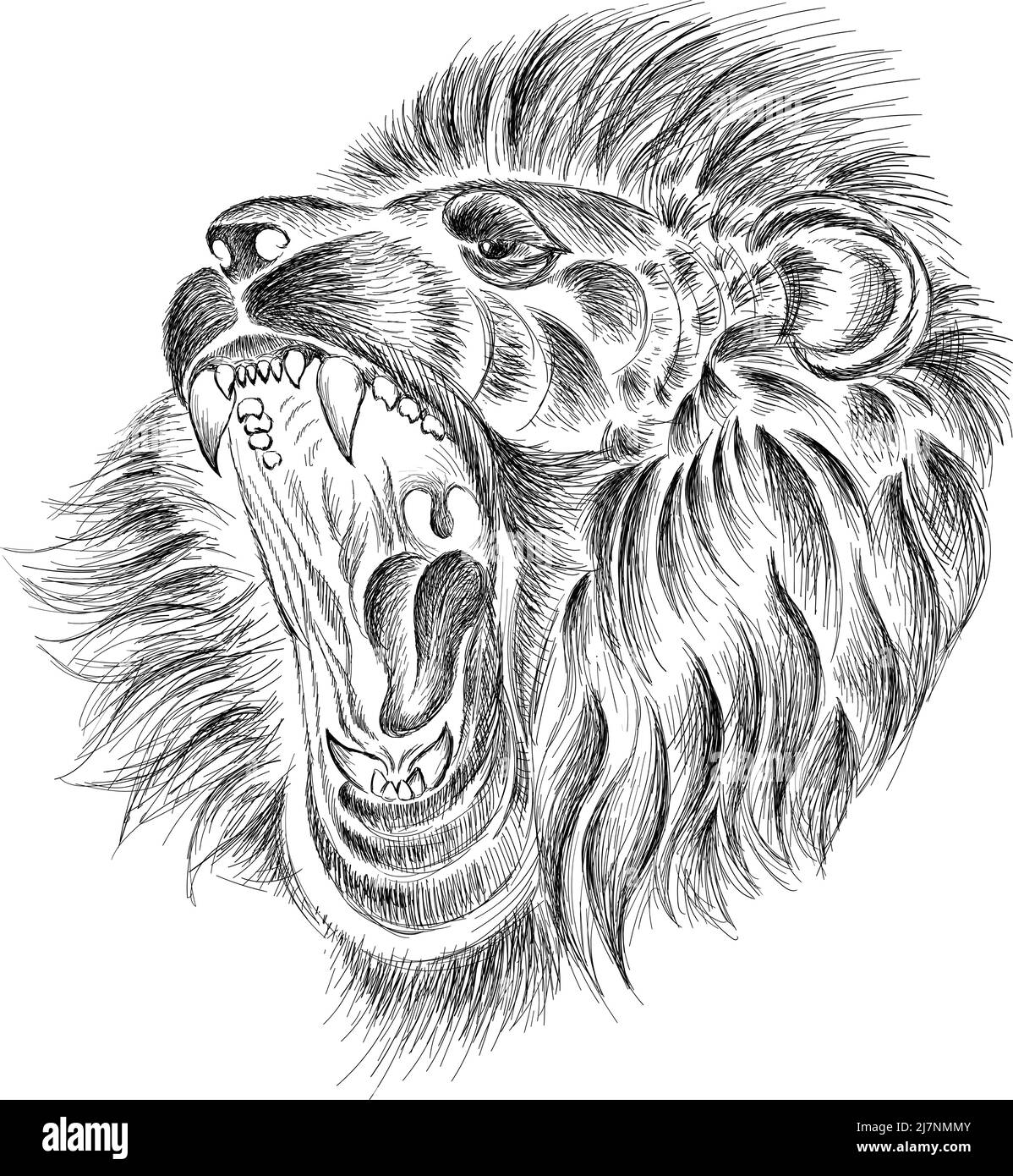 Il leone con logo Vector per tatuaggio o maglietta stampa o outwear. Sfondo leoni stile caccia. Questo disegno a mano sarebbe bello da fare sul bl Illustrazione Vettoriale