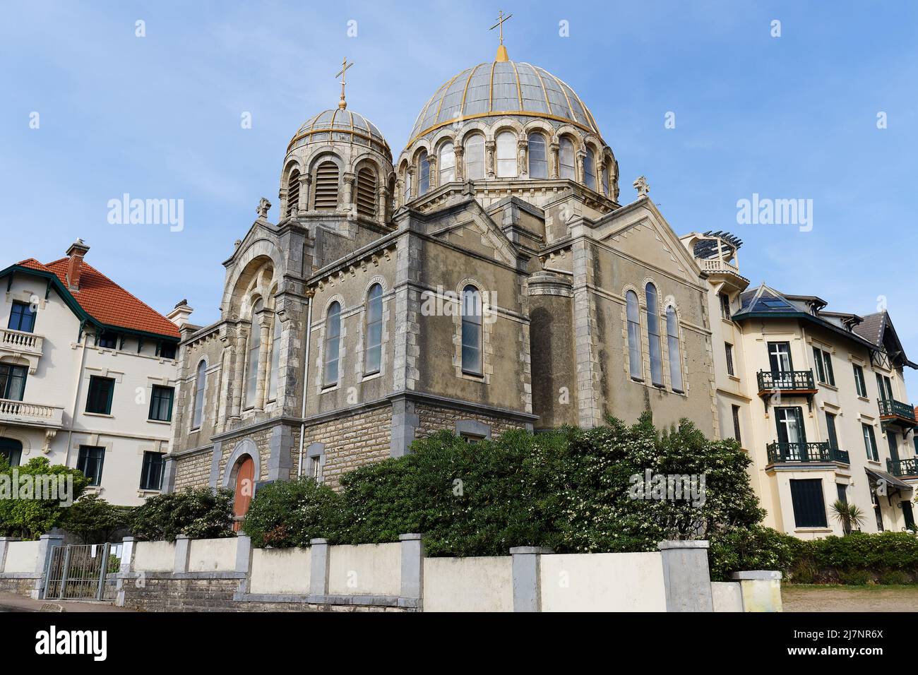 Chiesa ortodossa russa costruita nel 1892 per l'importante comunità russa che in quei giorni fu frequentemente visitata a Biarritz. Foto Stock