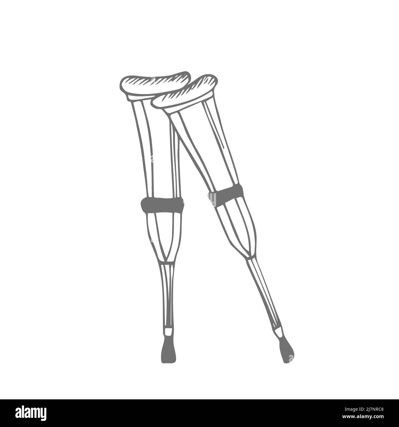 Crutches Doodle vettore icona. Illustrazione dello schizzo di disegno linea disegnata a mano. Illustrazione Vettoriale
