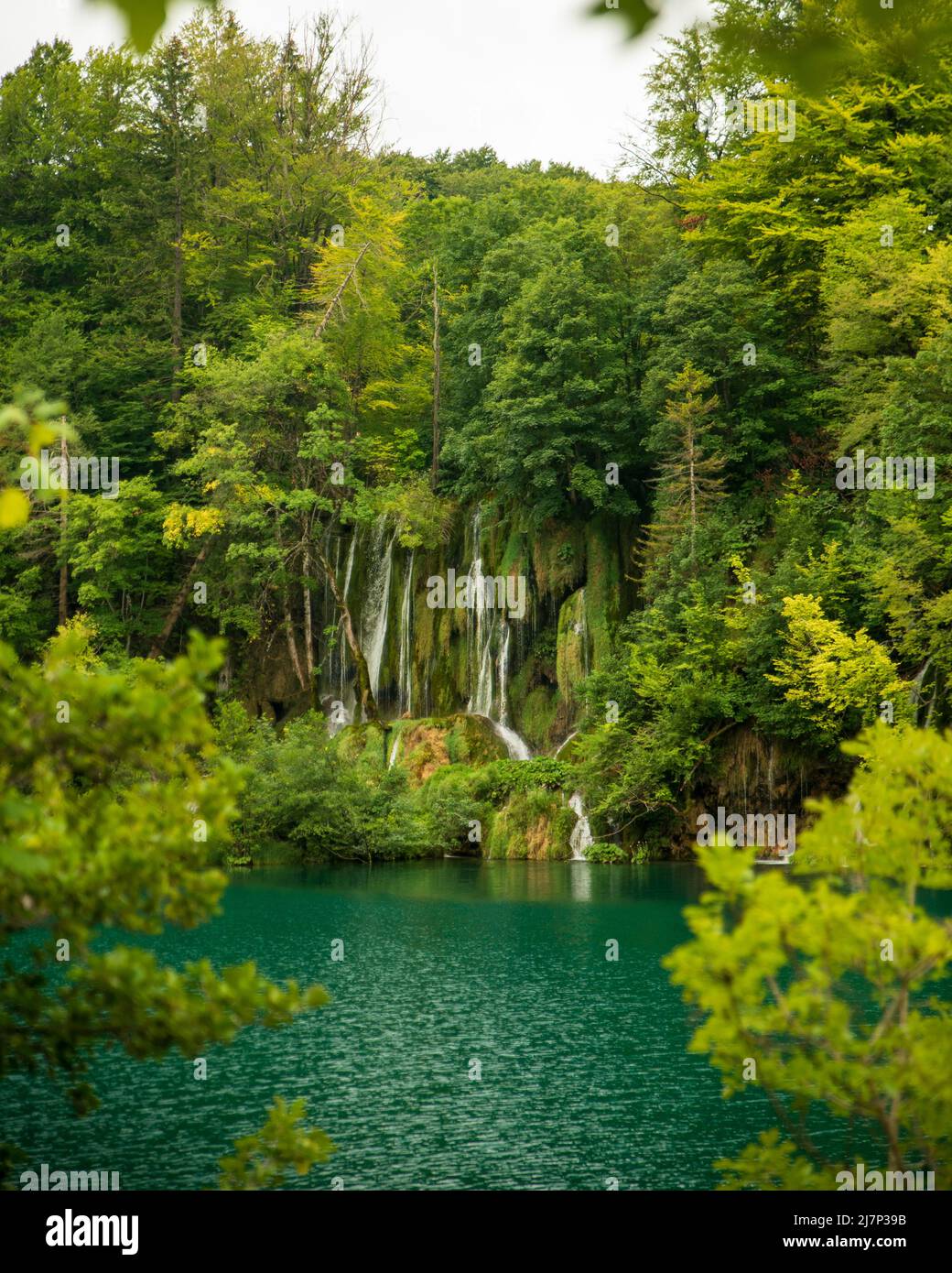 Vista sul lago di Plitvice nel parco nazionale della Croazia Foto Stock