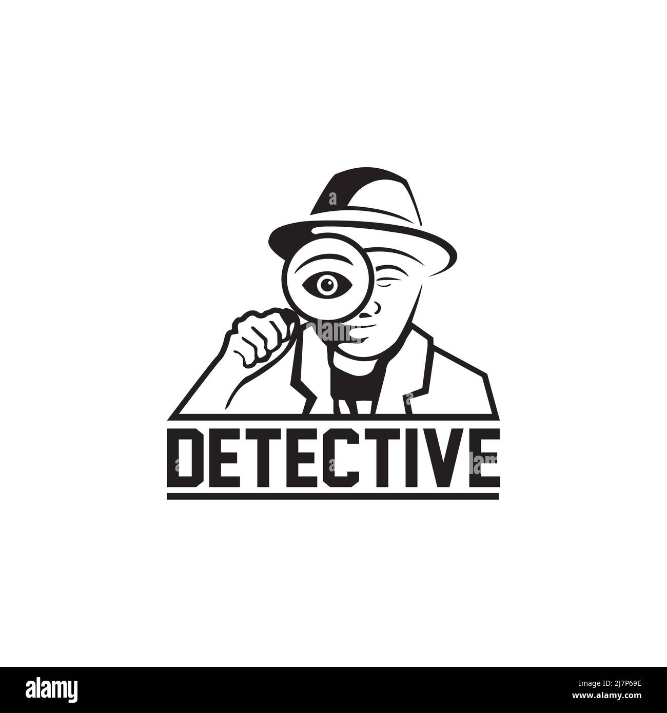 logo detective dell'uomo vettoriale in cappello Foto Stock