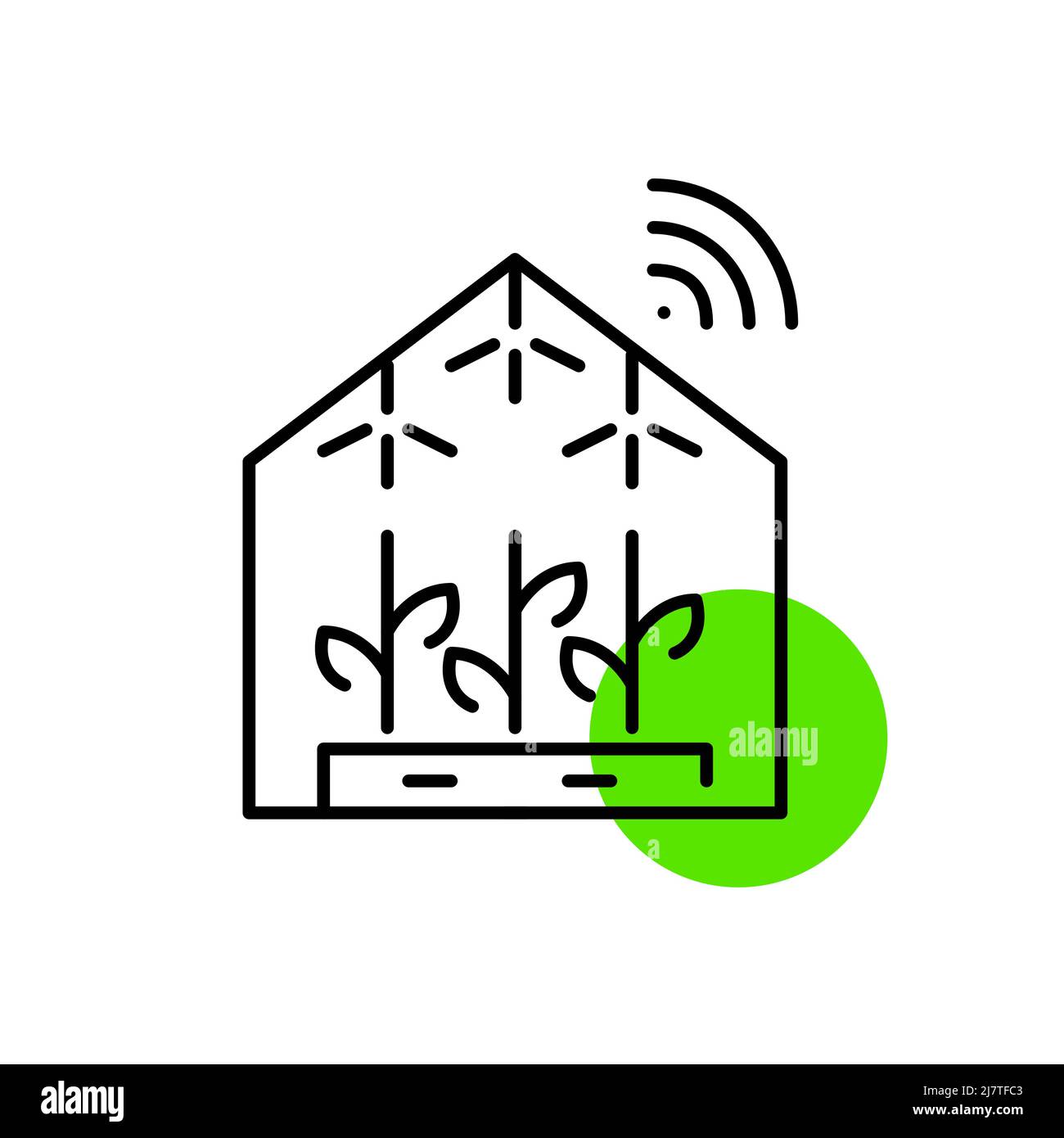 Serra intelligente automatizzata con sensori. Tendenze futuristiche dell'agricoltura. Pixel Perfect, icona grafica con linea di traccia modificabile Illustrazione Vettoriale