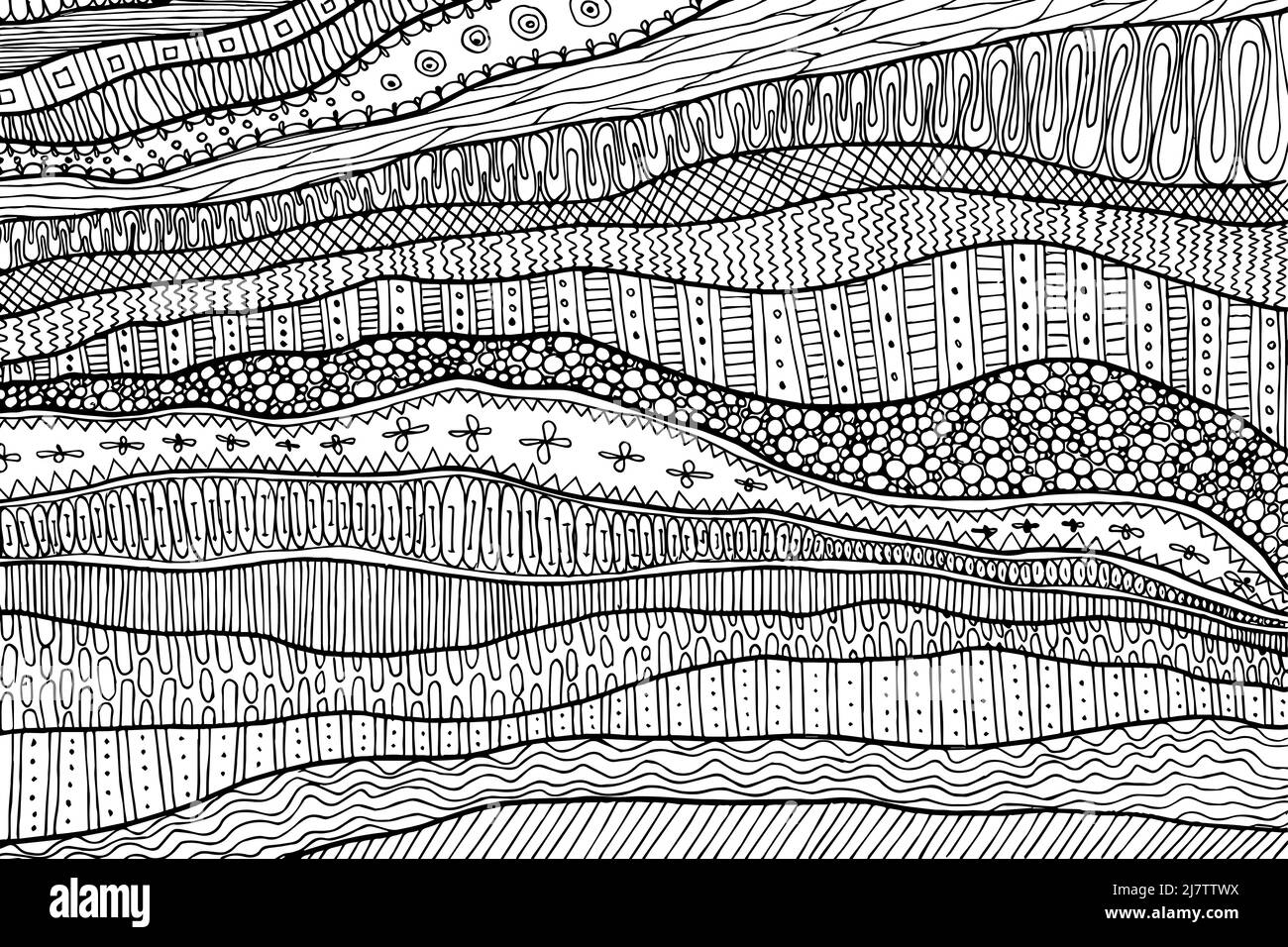 Doodle Surreal fantasy tesse colorare pagina per adulti. Fantastica grafica psichedelica. Disegno vettoriale a mano semplice illustrazione piatta. Illustrazione Vettoriale