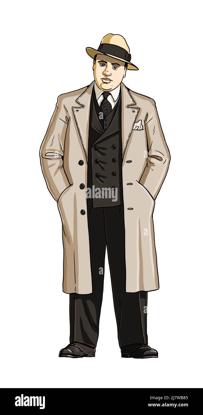 Mafia boss al Capone durante la proibizione e la Grande depressione. Gangster dal disegno del 1920s. Foto Stock