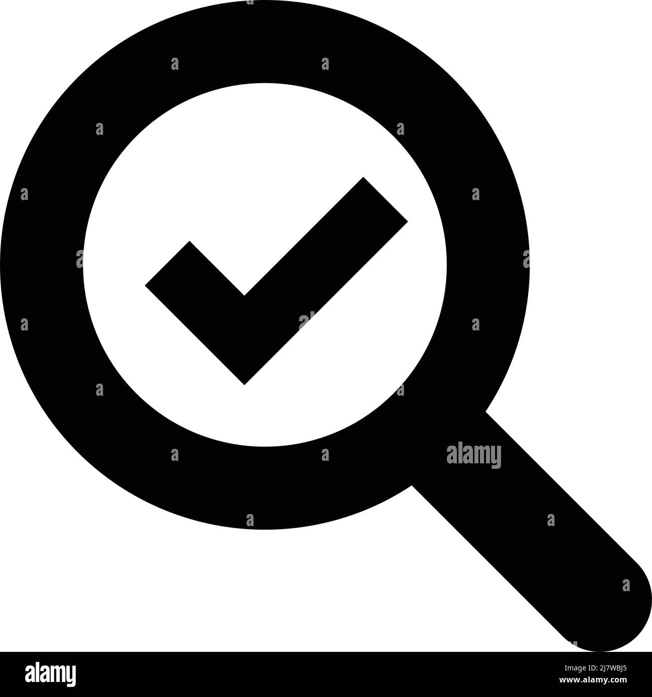 Icona di silhouette di una lente di ingrandimento e un segno di spunta. Vettore modificabile. Illustrazione Vettoriale