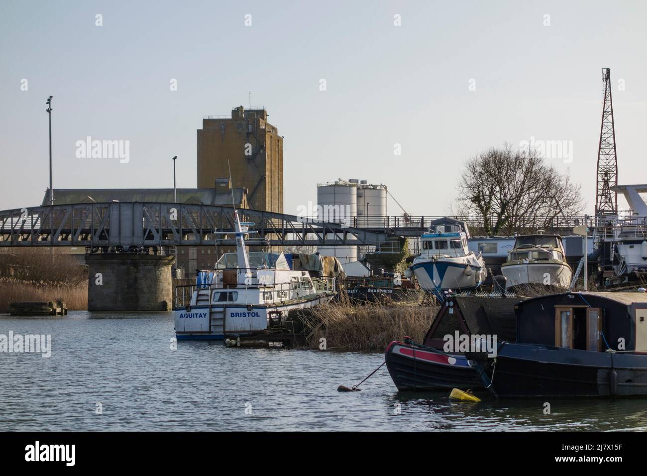 Vista di Sharpness Dock, Gloucestershire, Regno Unito Foto Stock