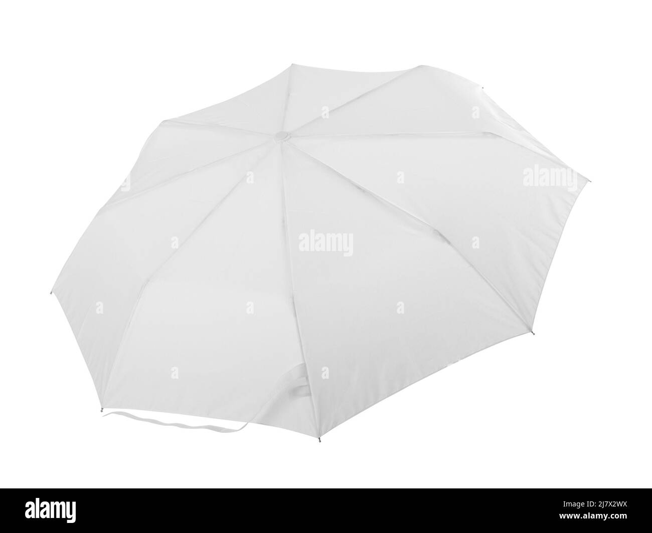 Ombrello pieghevole bianco semplice isolato su sfondo bianco Foto Stock