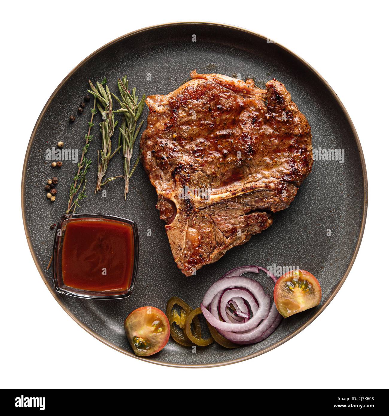 Piatto isolato di manzo alla griglia bistecca di osso Foto Stock