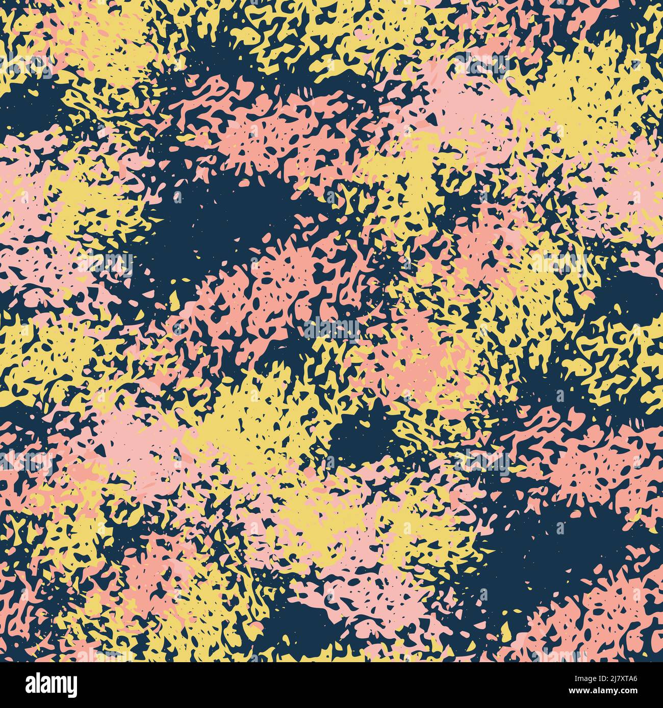 Disegno astratto effetto vernice vettore senza giunture pattern. Grunge grossolana fondo color rosa azzurro giallo. Schizzi con texture diagonali Illustrazione Vettoriale