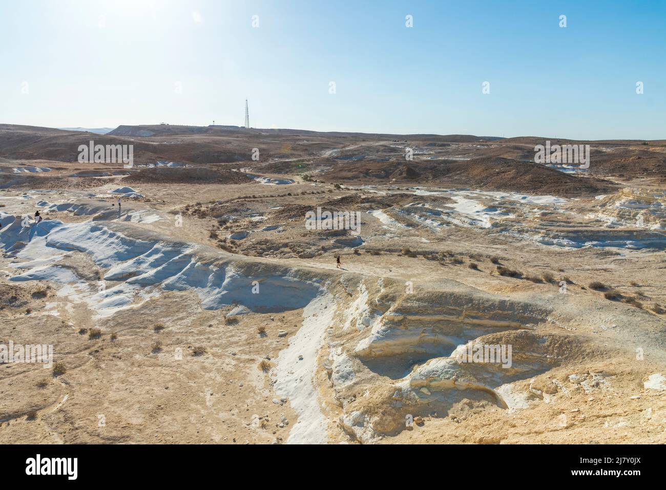 Bellissimo paesaggio lunare. Alture e dolci colline in varie forme in un paesaggio desertico. Le rocce bianche, arrotondate, tortuose e lisce di gesso. Israele. Foto di alta qualità Foto Stock