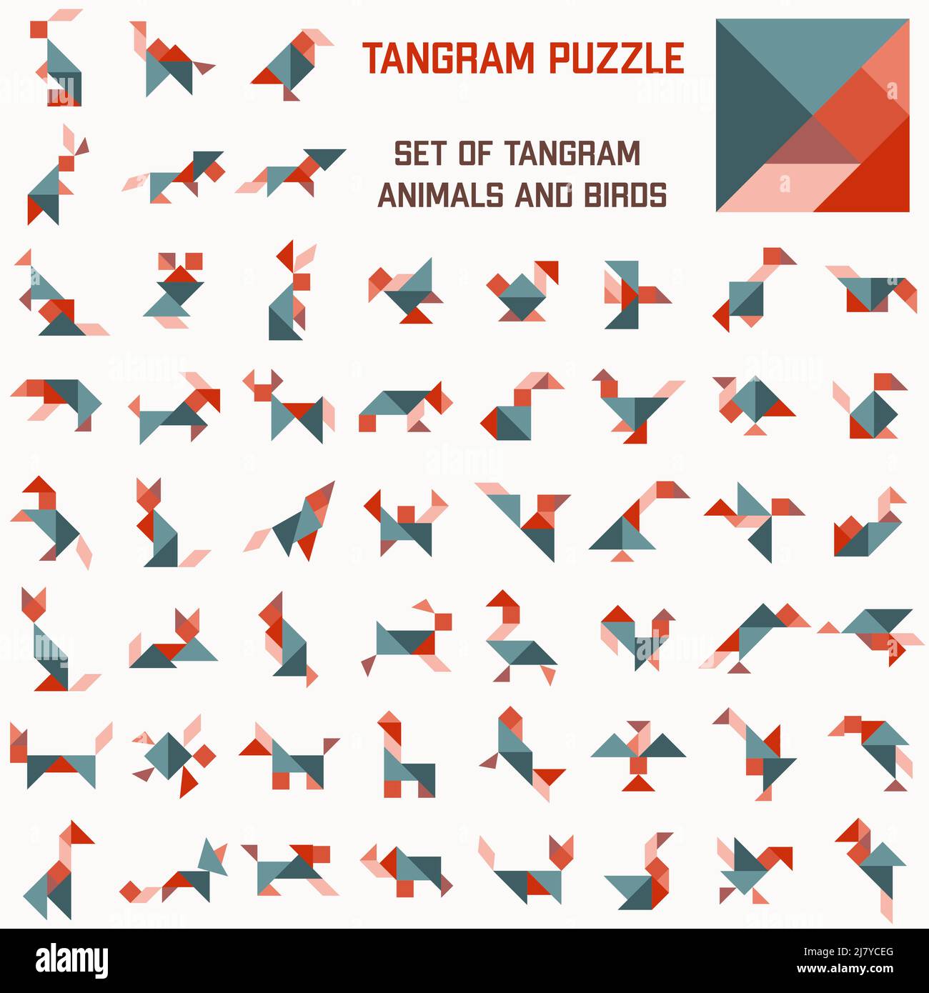 Puzzle tangram. Set di animali e uccelli tangram Illustrazione Vettoriale