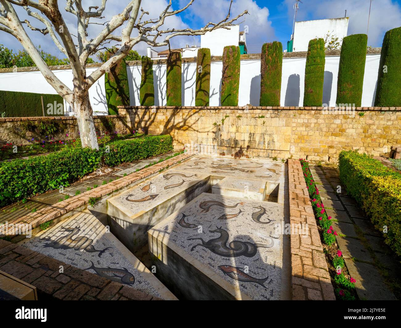 Mosaico romano nei giardini dell'Alcazar de los Reyes Cristianos - Cordoba, Spagna Foto Stock