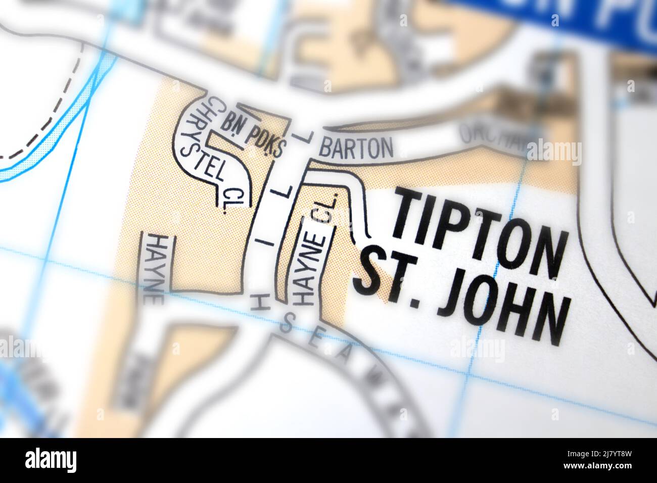 Tipton St. John Village - Devon, Regno Unito mappa dell'atlante a colori e nome della pianta della città Foto Stock