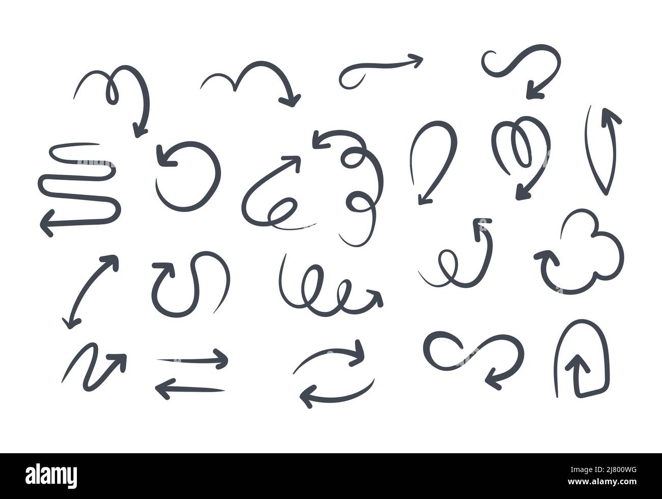 Set di freccia doodle su sfondo bianco Illustrazione Vettoriale