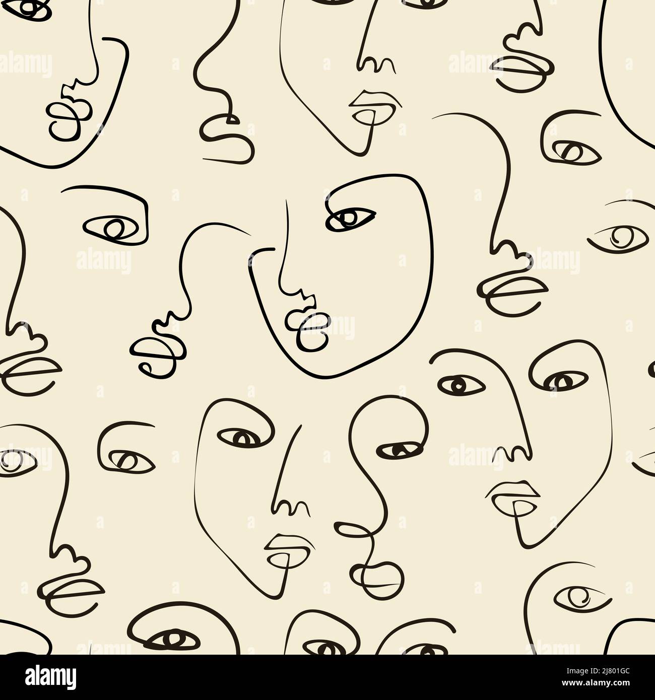 Linea continua, disegno di facce ripetizione senza giunture Illustrazione Vettoriale