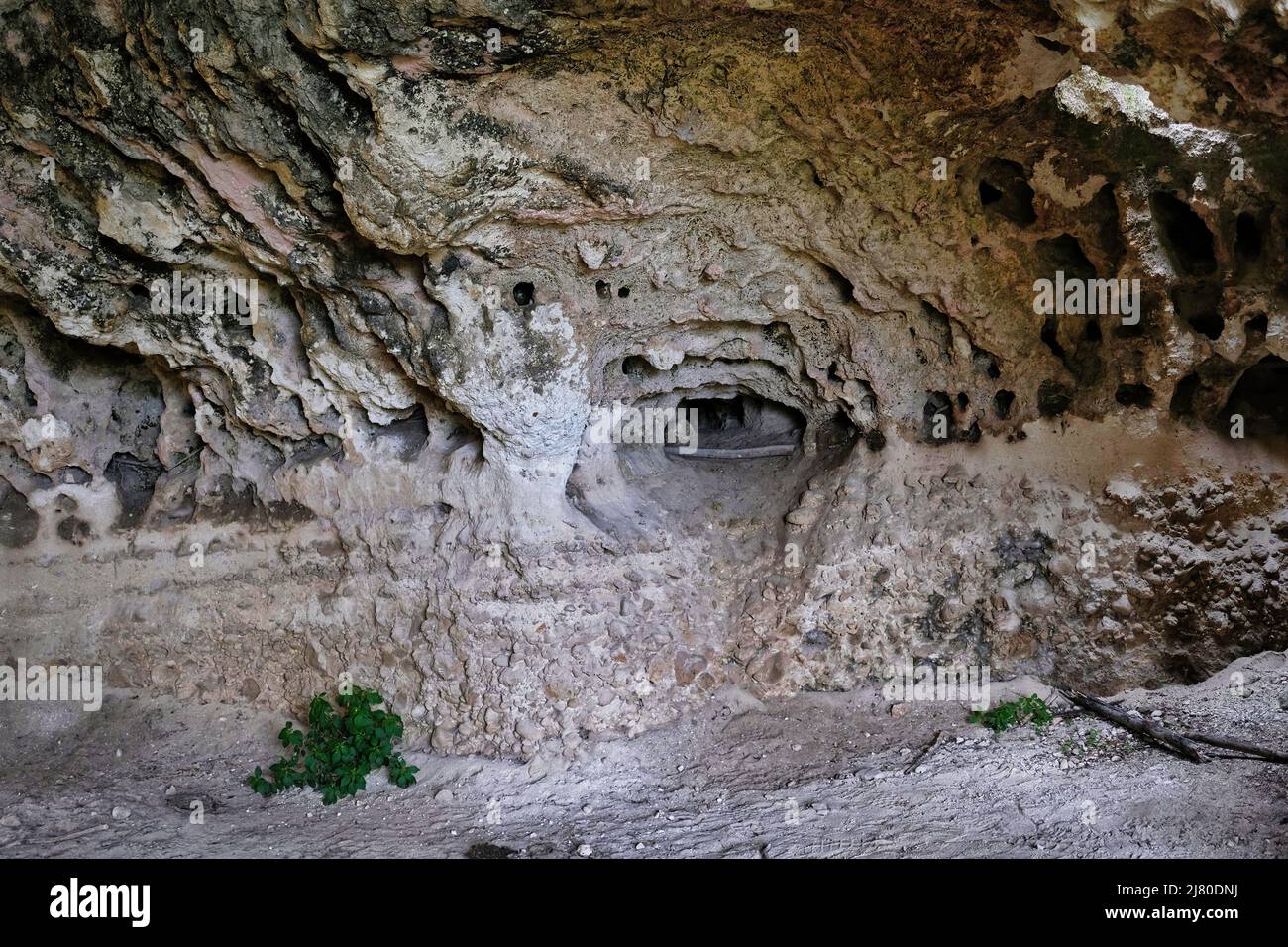 Grotte preistoriche nella Riserva della Murgia Materana (Matera) risalenti al Paleolitico e Neolitico Foto Stock
