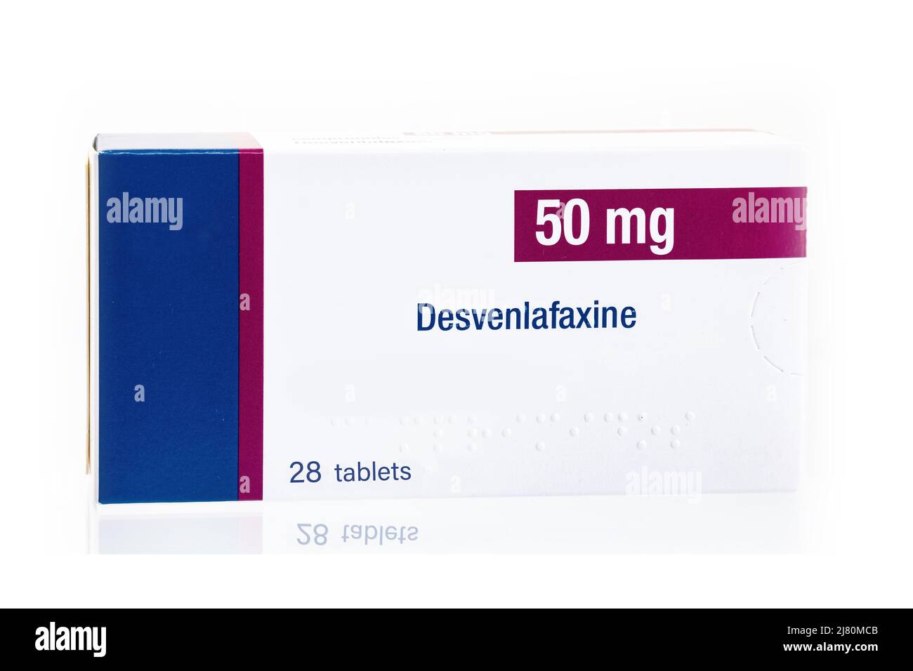 Scatola rappresentativa di Desvenlafaxine generico, un farmaco usato per trattare la depressione. Foto Stock