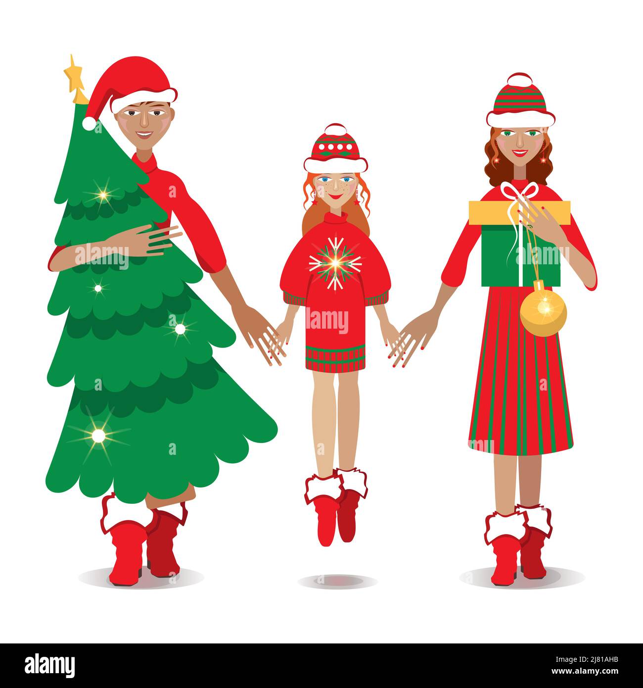 Famiglia felice sorridendo insieme, tenendo le mani, Natale vacanza Illustrazione Vettoriale