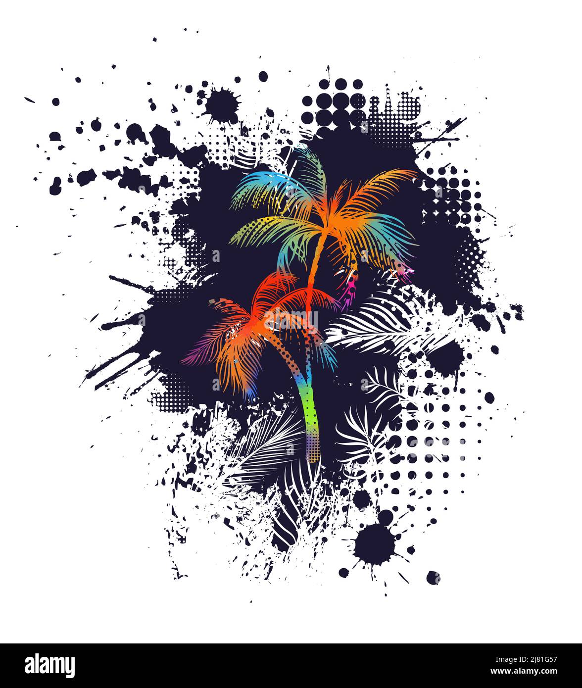 Astrazione dell'albero della palma con i blot. Stampa T-shirt. Illustrazione vettoriale Illustrazione Vettoriale