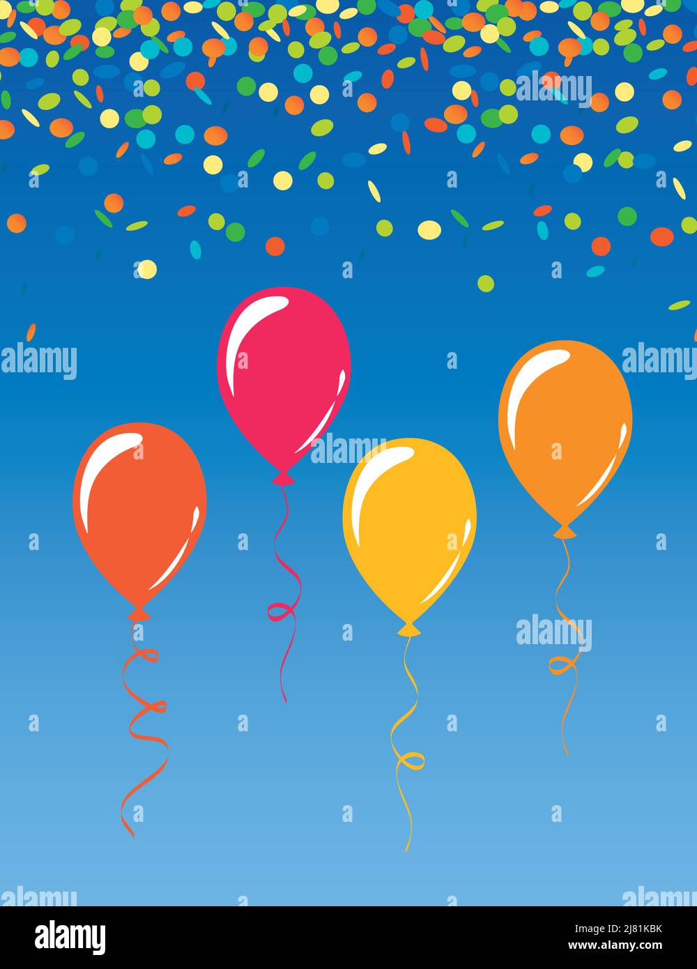 sfondo soleggiato con palloncini colorati e confetti Illustrazione Vettoriale