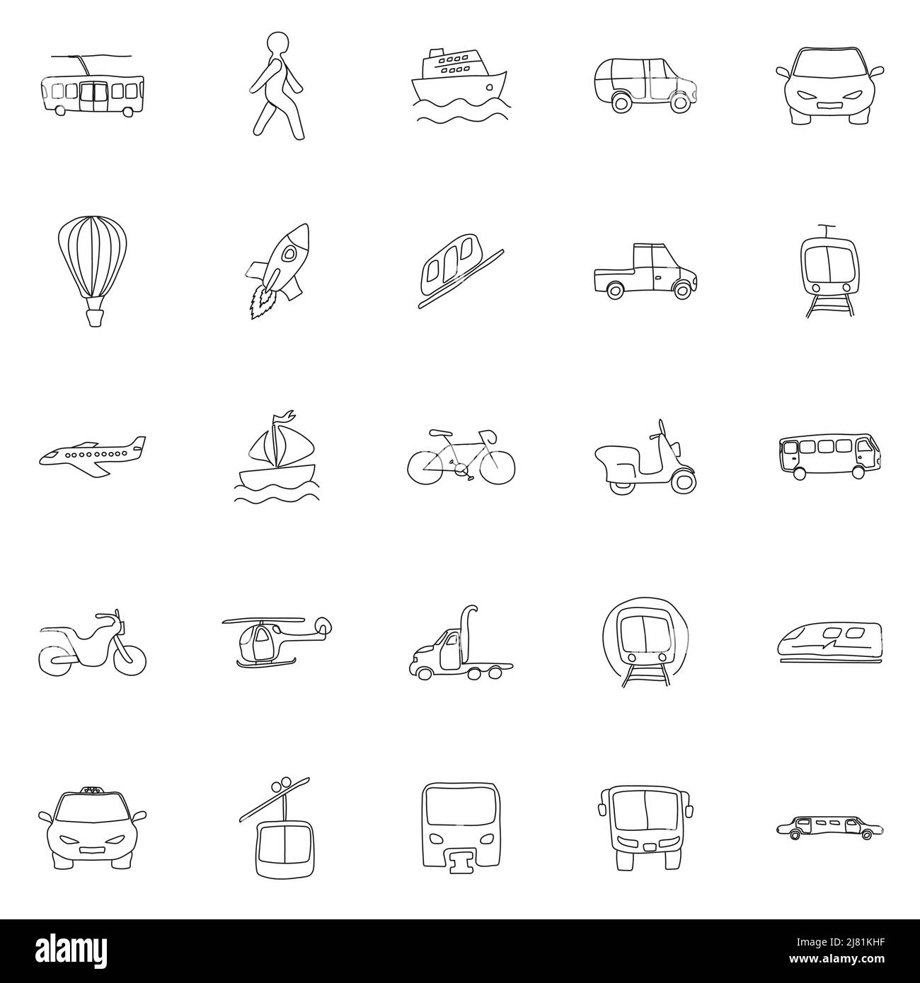 trasporto doodles lineari disegnati a mano Illustrazione Vettoriale