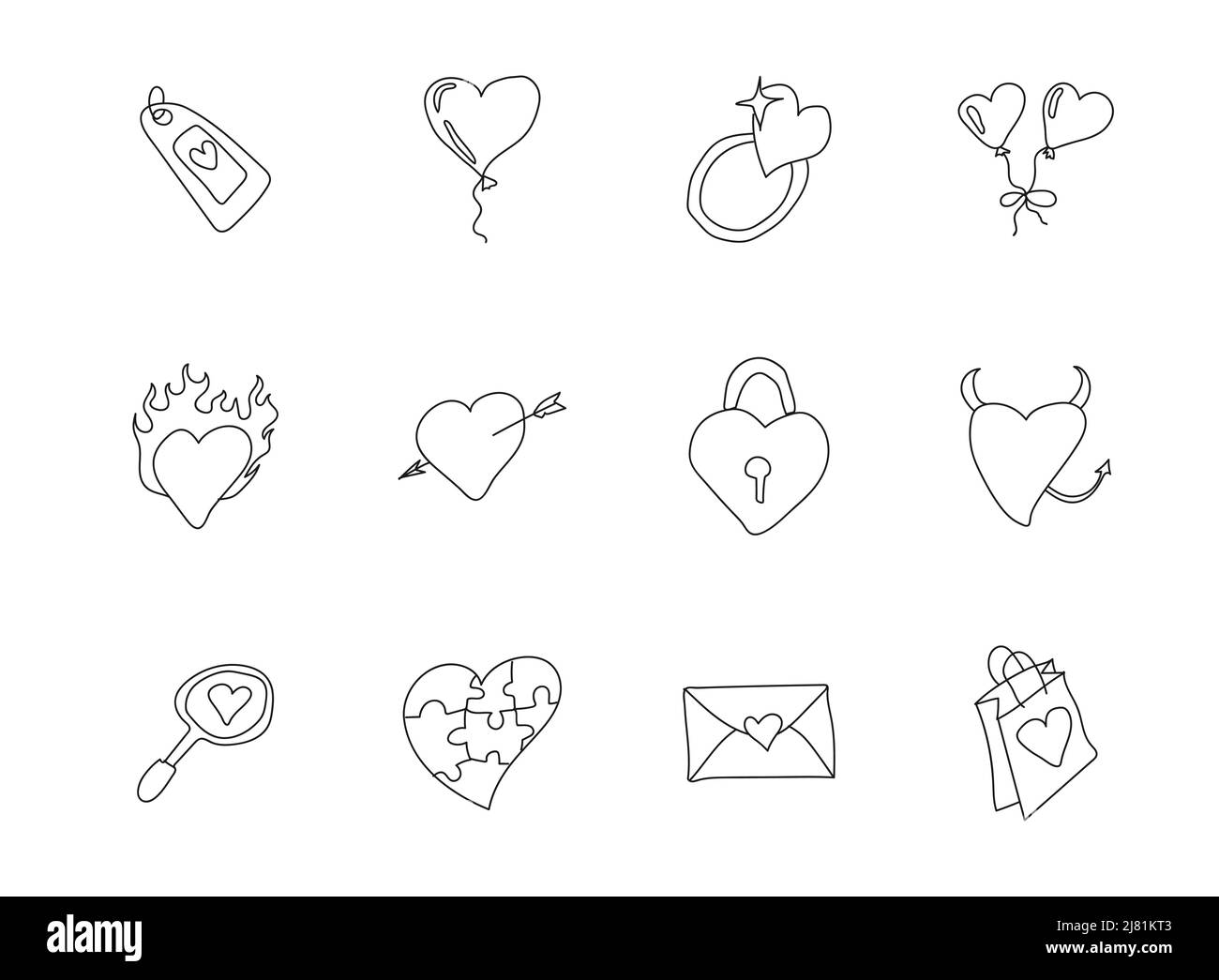 cuore amore doodles isolato su bianco. Illustrazione Vettoriale