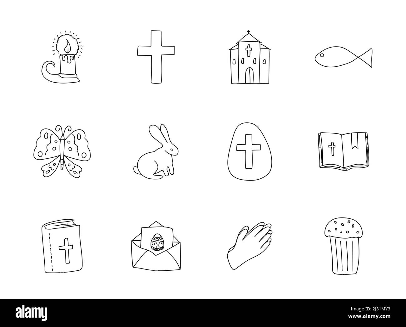 icone vettoriali lineari disegnate a mano di pasqua Illustrazione Vettoriale