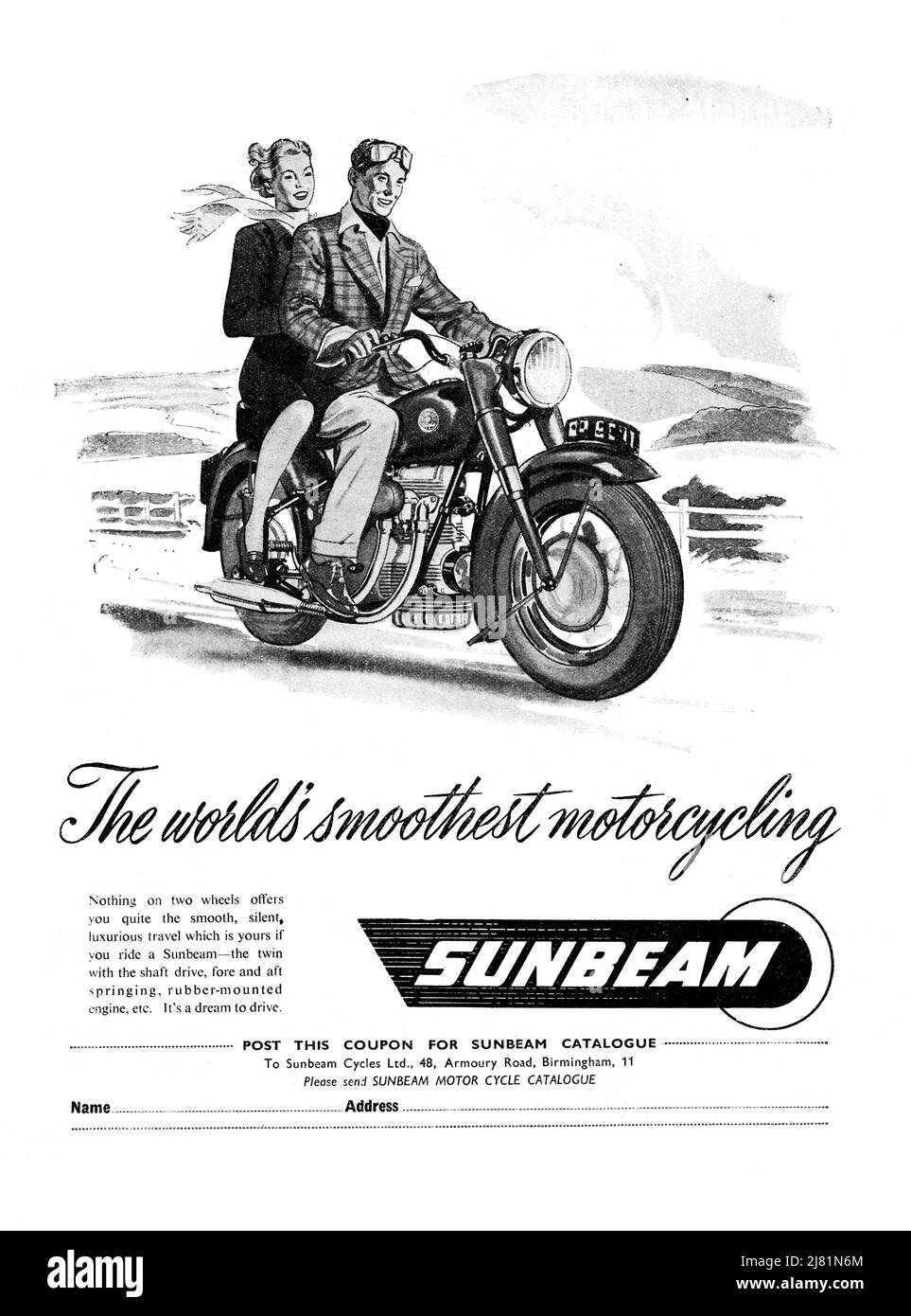Un annuncio per motociclette d'epoca per motociclette Sunbeam Foto Stock