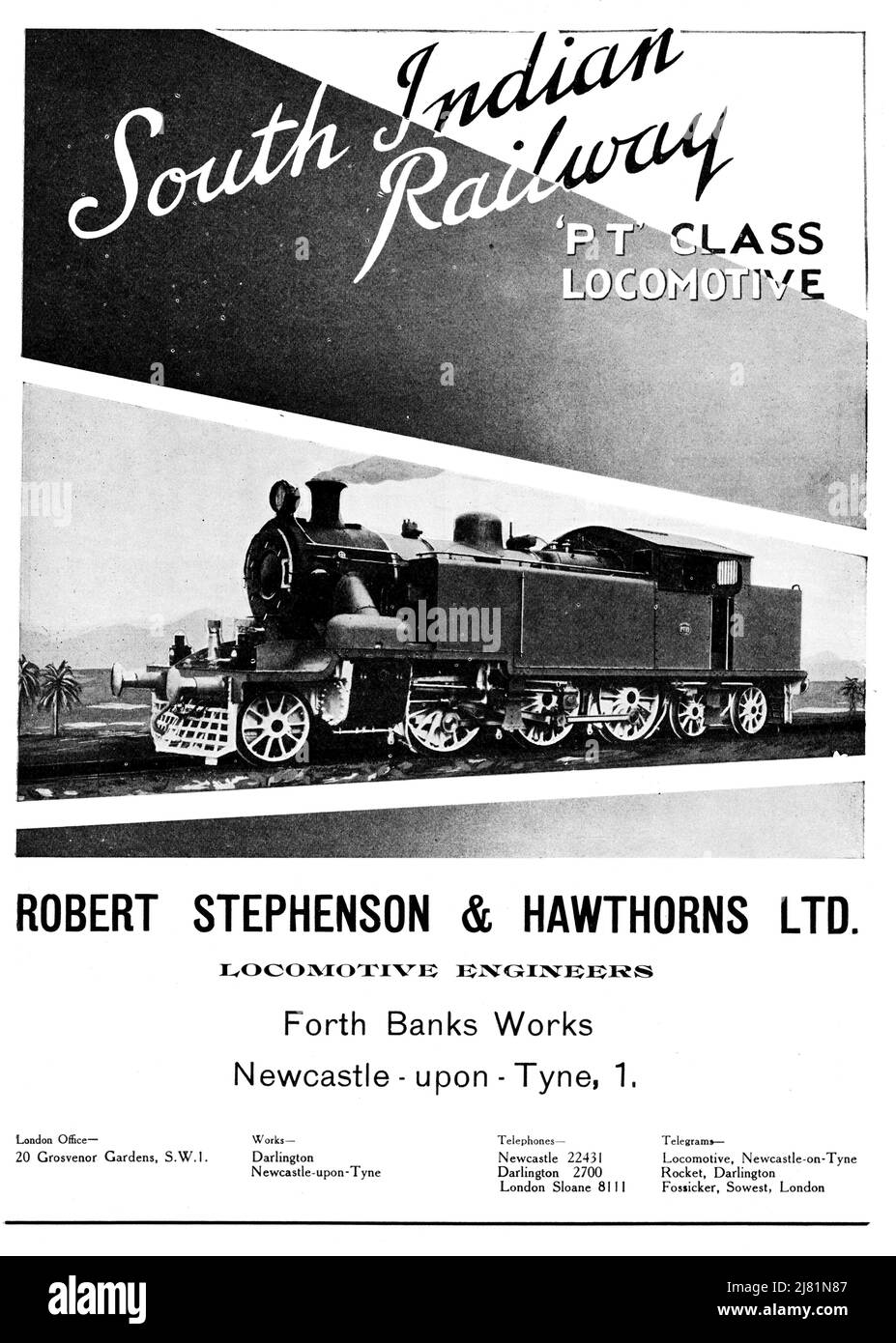 Un annuncio d'epoca del 1938 per Robert Stephenson & Hawthorns Steam Locomotives for Indian Railways Foto Stock