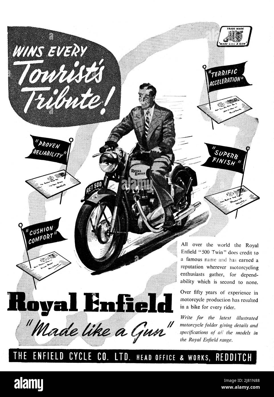 Un'annata 1952 Motorbike advert per Royal Enfield British built Motorcycle Foto Stock