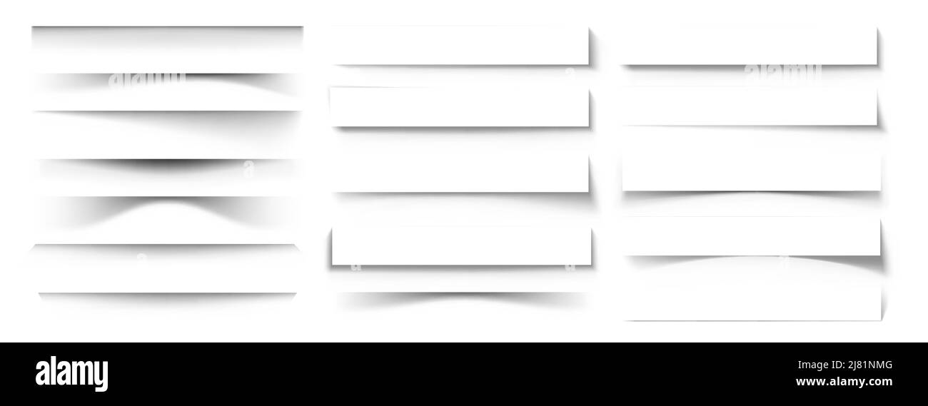 Divisore ombra. Effetti di ombreggiatura realistici per striscioni su carta, volantini per striscioni e elementi di layout trasparenti per la copertina del libro. Set isolato vettoriale Illustrazione Vettoriale