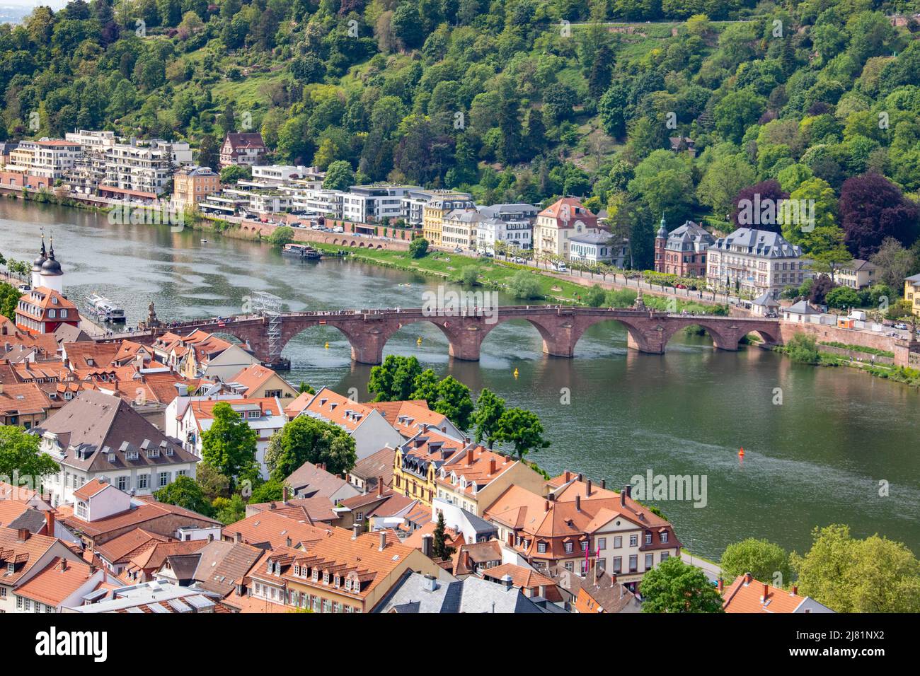Vecchio ponte Heidelberg o Alte Brücke Heidelberg, fiume Nekar, Heidelberg, Germania Foto Stock
