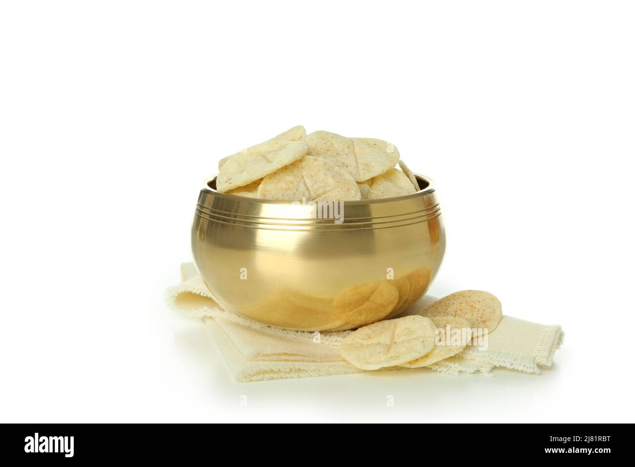 Concetto di accessori eucaristici, isolati su sfondo bianco Foto Stock