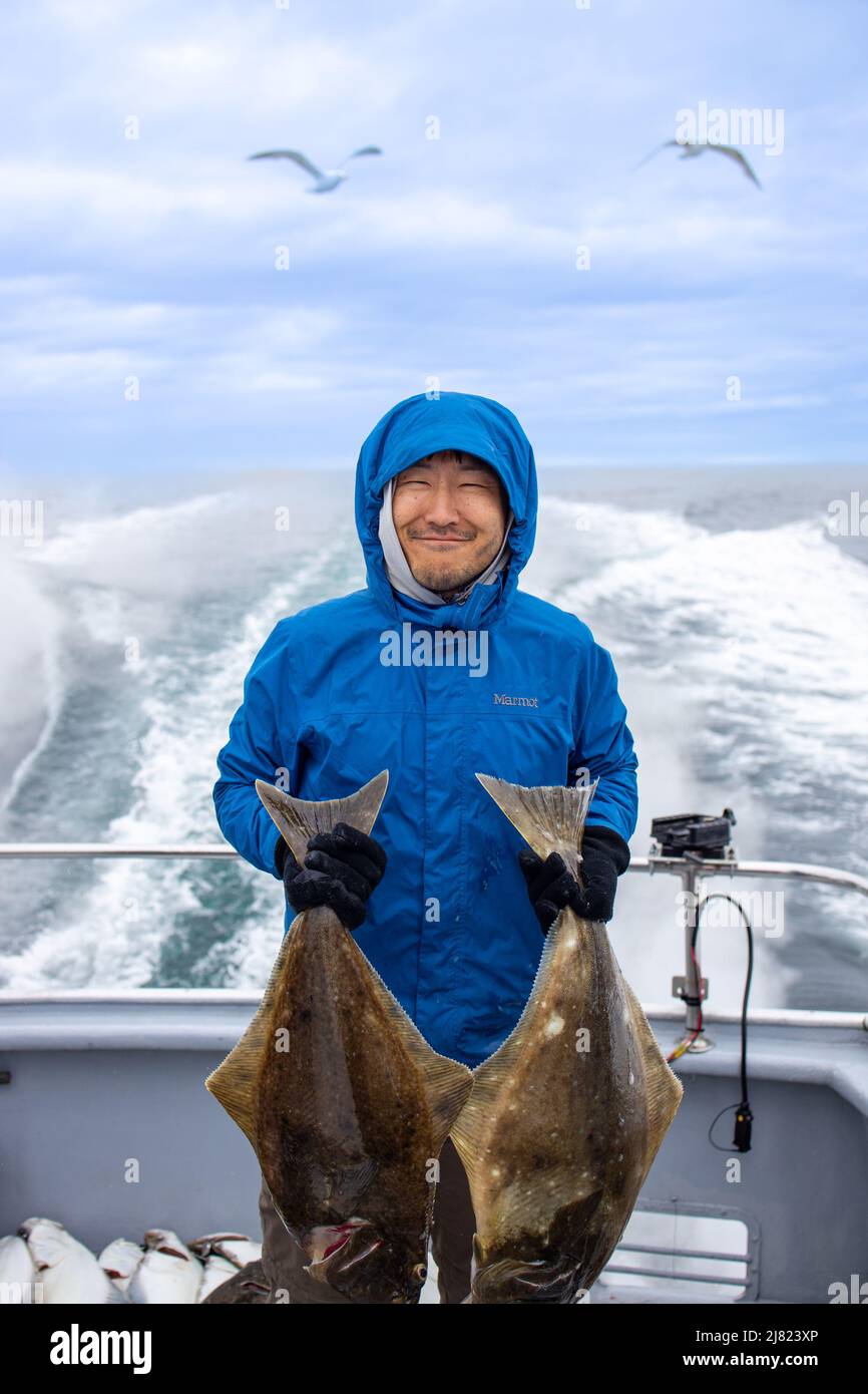 Deep sea hallibut pesca, il Sizzler, Rainbow Tours, Omero, Alaska, STATI UNITI D'AMERICA Foto Stock