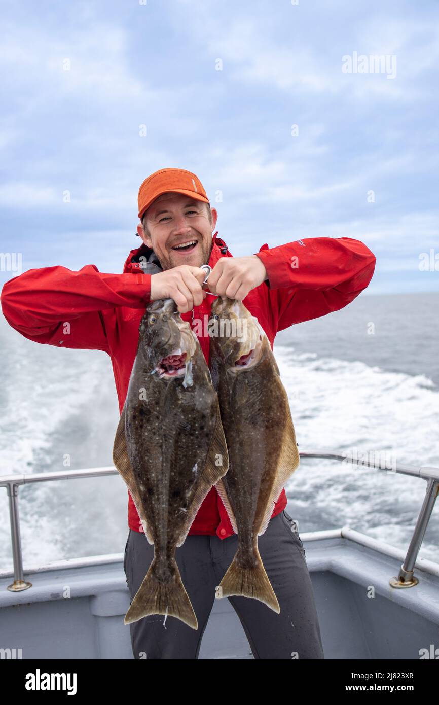 Deep sea hallibut pesca, il Sizzler, Rainbow Tours, Omero, Alaska, STATI UNITI D'AMERICA Foto Stock