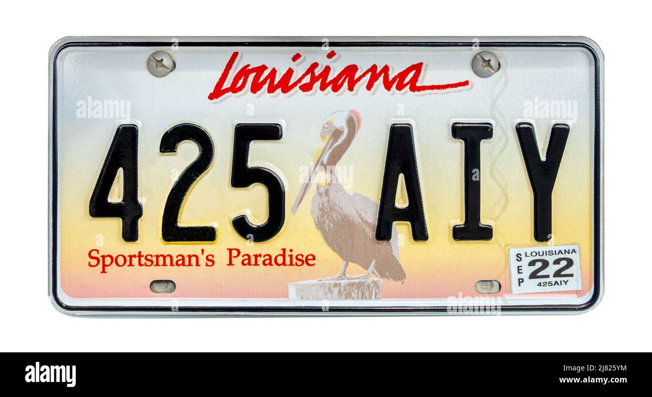 Targa Louisiana; numero di immatricolazione del veicolo. Targa Louisiana. Targa Sportsman's Paradise. Targa Louisiana. US-Lao. La USA Foto Stock