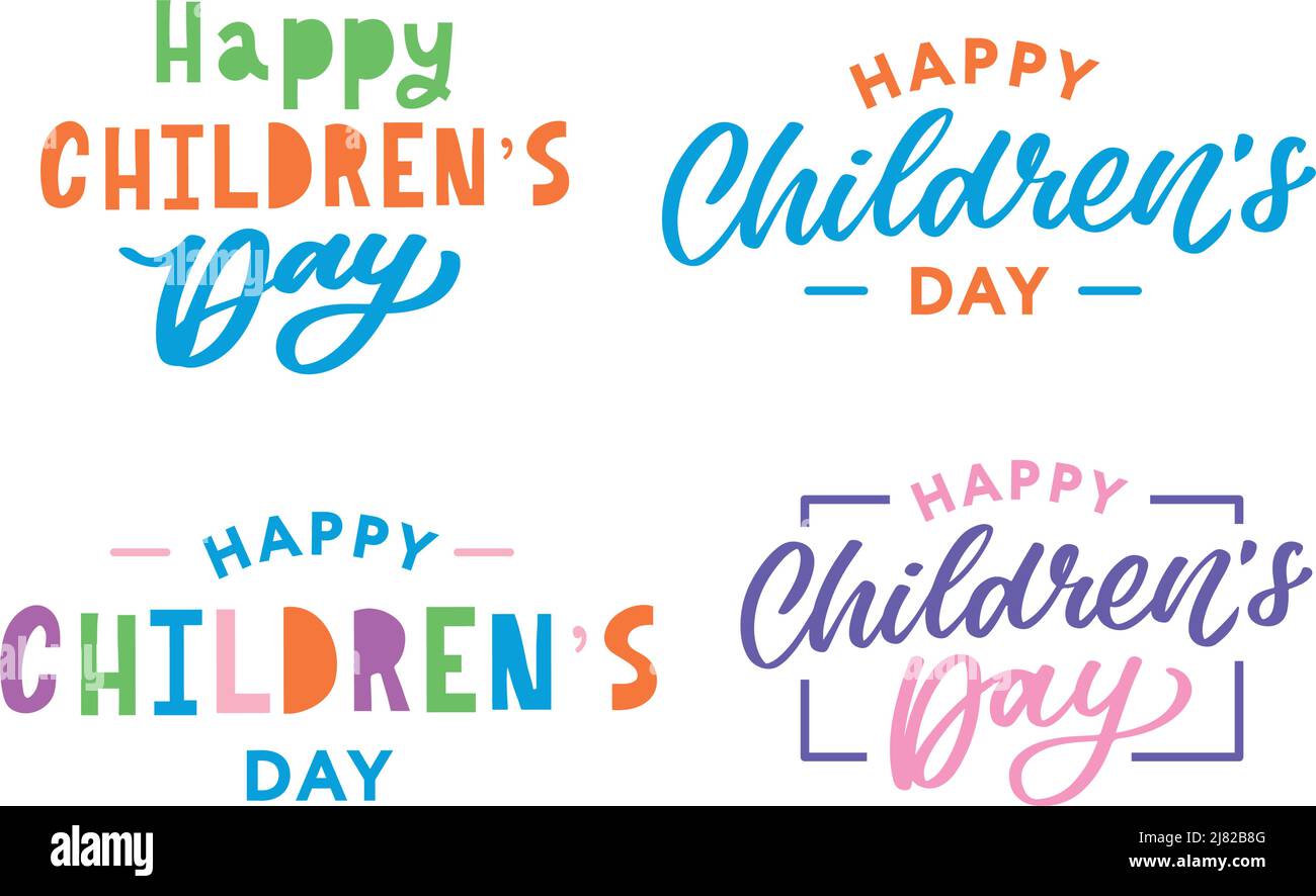 Buon giorno dei bambini. Frase vacanza. Lettere vettoriali disegnate a mano Illustrazione Vettoriale