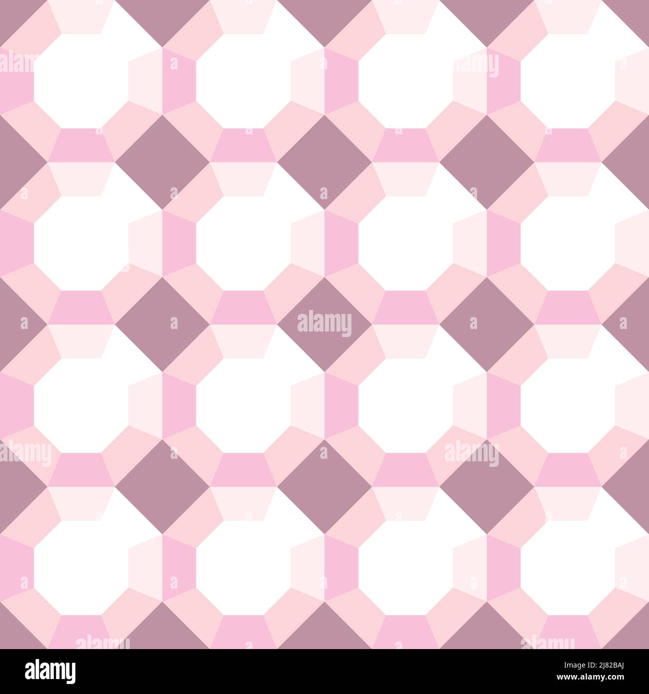 Ripetizione del motivo vettoriale con 3D rombi su sfondo rosa. Semplice disegno geometrico di carta da parati illusion. Tessuto decorativo di moda ottica. Illustrazione Vettoriale