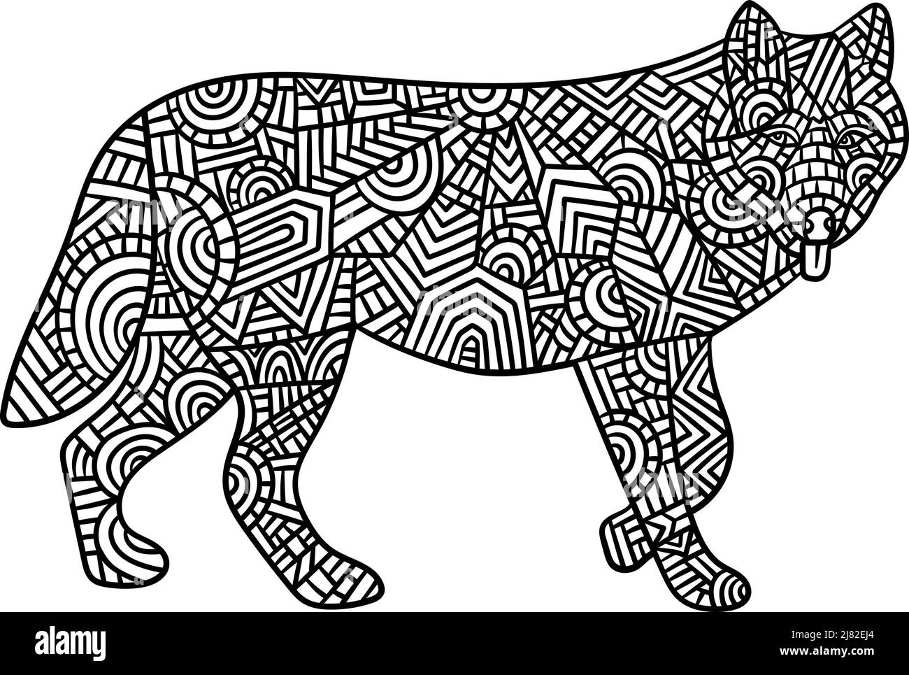 Wolf Mandala Coloring Pages per Adulti Illustrazione Vettoriale