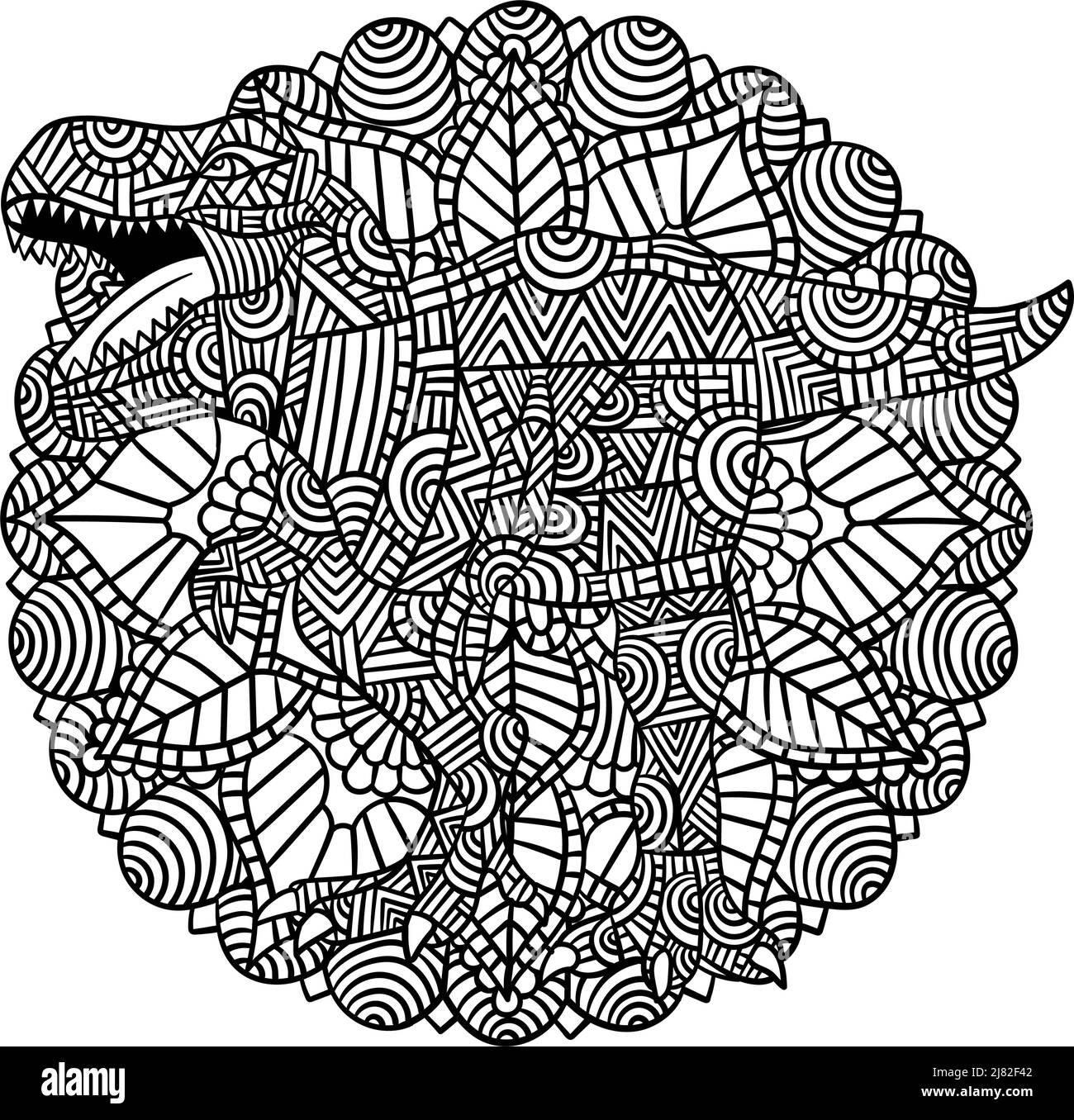 Tyrannosaurus Rex Dinosaur Mandala colorazione pagine Illustrazione Vettoriale