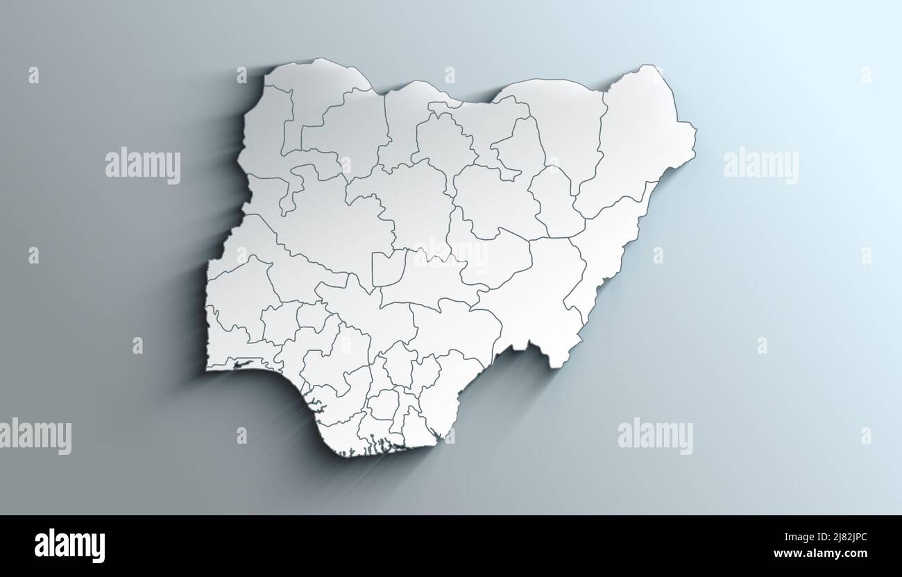 Mappa geografica politica del Paese della Nigeria con stati con ombre Foto Stock