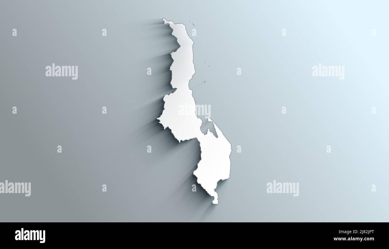 Mappa geografica politica del Malawi con Ombre Foto Stock