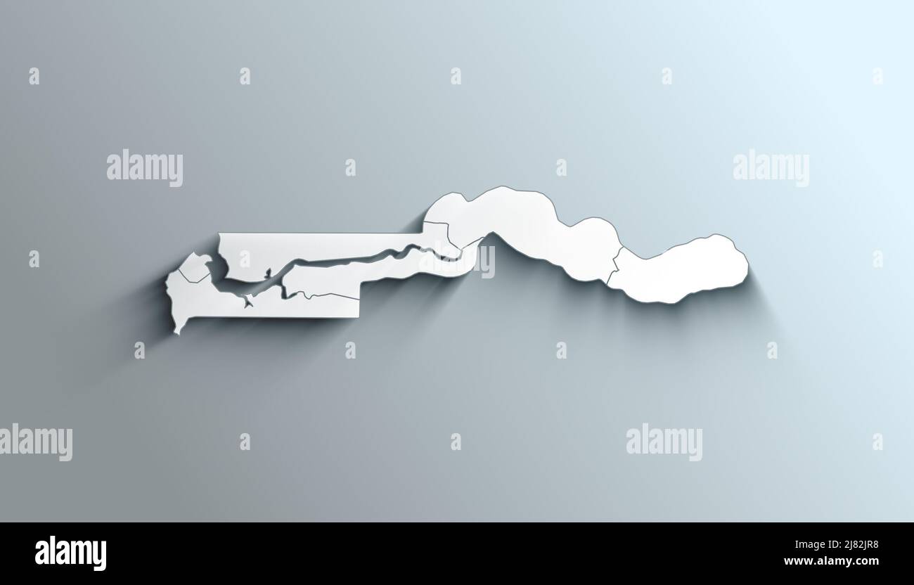Mappa geografica politica del paese della Gambia con regioni con Ombre Foto Stock