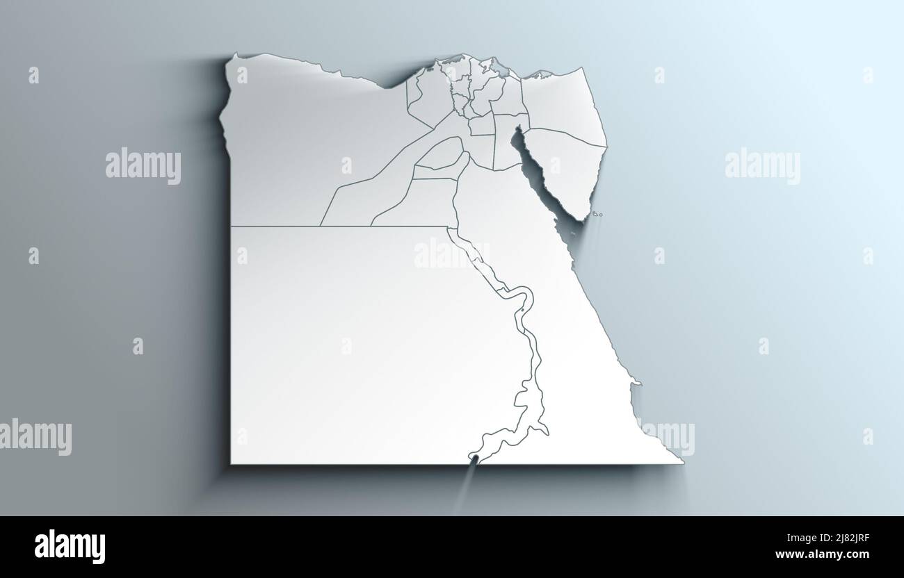 Mappa geografica politica del Paese d'Egitto con governatorati con Ombre Foto Stock