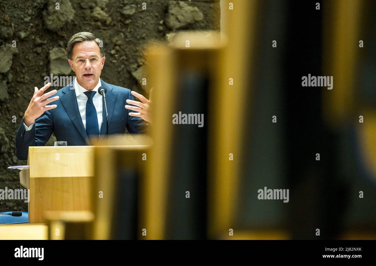 2022-05-12 15:48:46 L'AIA - primo Ministro Mark Rutte durante un dibattito nella Camera dei rappresentanti sui bambini fuori-di-casa i cui genitori sono vittime dello scandalo dei benefici. Il precedente gabinetto è caduto oltre lo scandalo delle indennità e il risarcimento delle vittime è ritardato ripetutamente. ANP LEX VAN LIESHOUT olanda OUT - belgio OUT Foto Stock